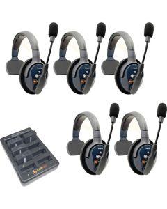 Eartec UltraLITE PRO16 ETP5S Full-Duplex Professional True Wireless Intercom System with 5 Single Headsets (2.4 GHz)