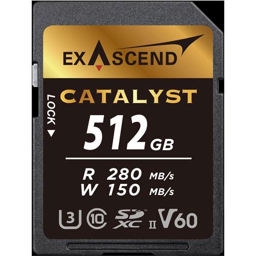 Exascend Catalyst  SD  Card 512GB, UHS-II / V60 / U3 / Class 10, Read:280 MB/s, Write:150 MB/s