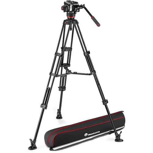 Manfrotto 504X Fluid Video Head With Aluminum Tripod with Mid-Level Spreader