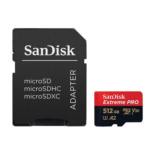 SanDisk microSDXC Extreme Pro - 512GB + SD Adapter + Rescue Pro Deluxe 170MB/s A2 C10 V30 UHS-I U4